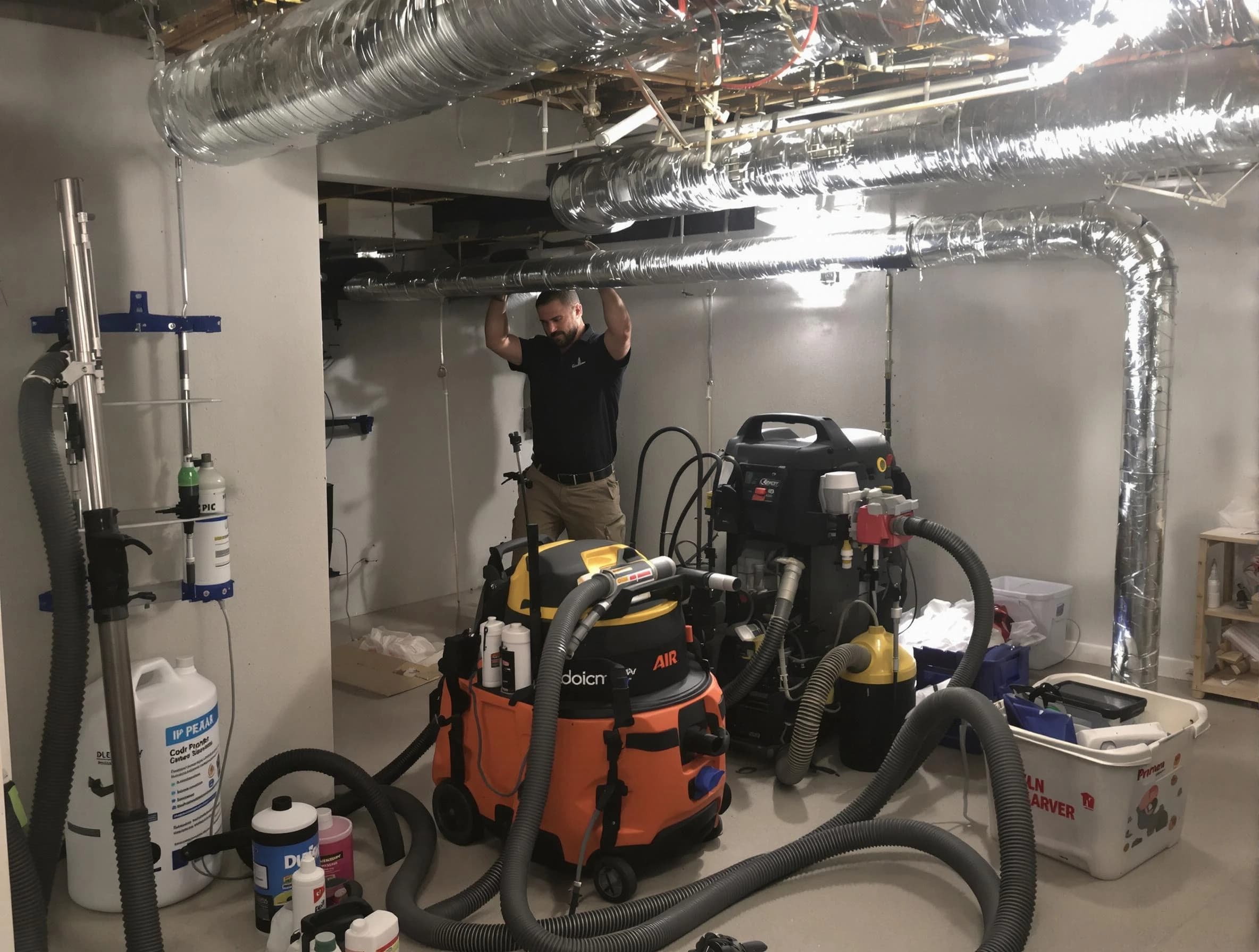 Snellville Air Duct Cleaning specialist performing professional mold removal from air ducts using safety equipment in Snellville