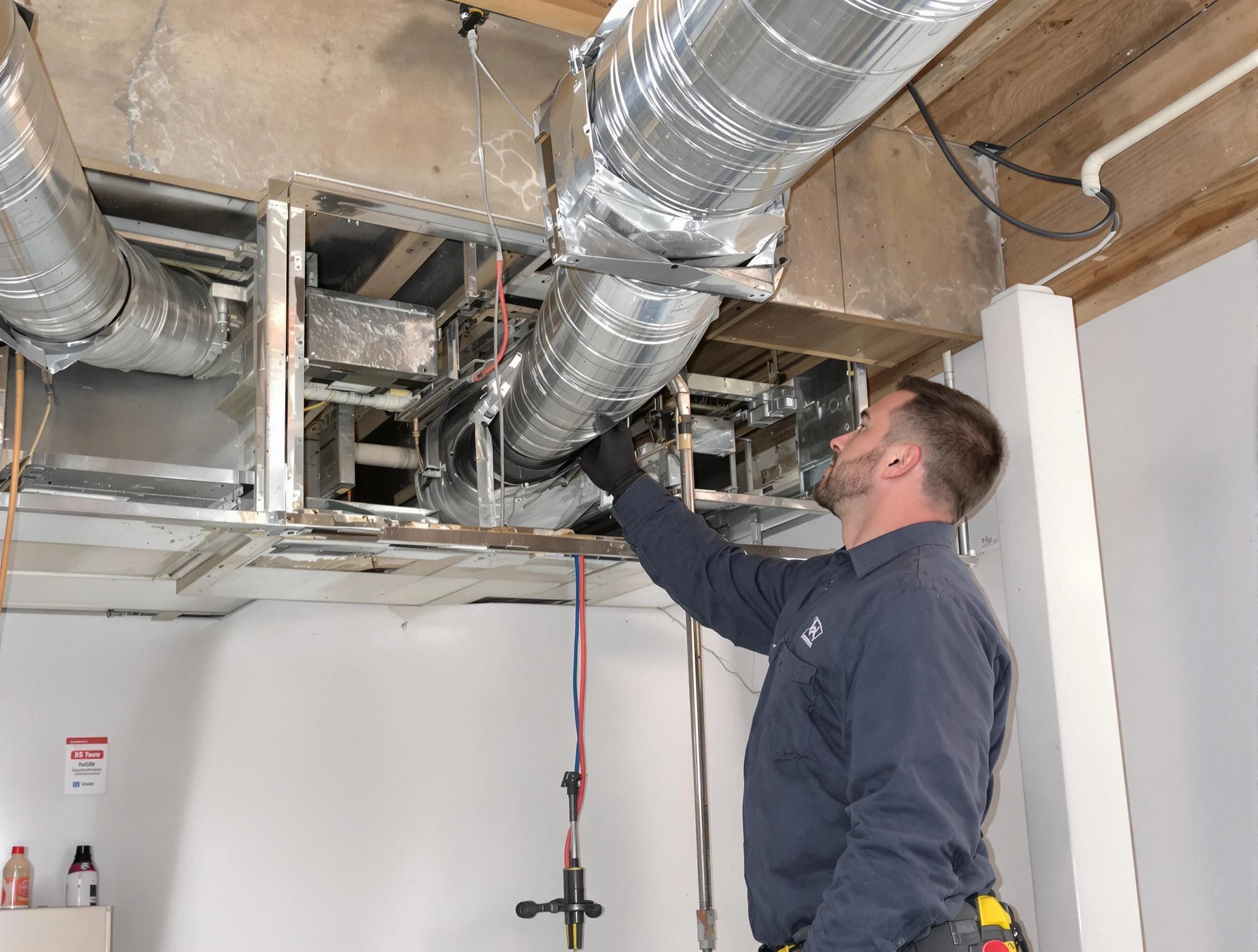 Snellville Air Duct Cleaning technician performing professional air duct repair using specialized tools in Snellville
