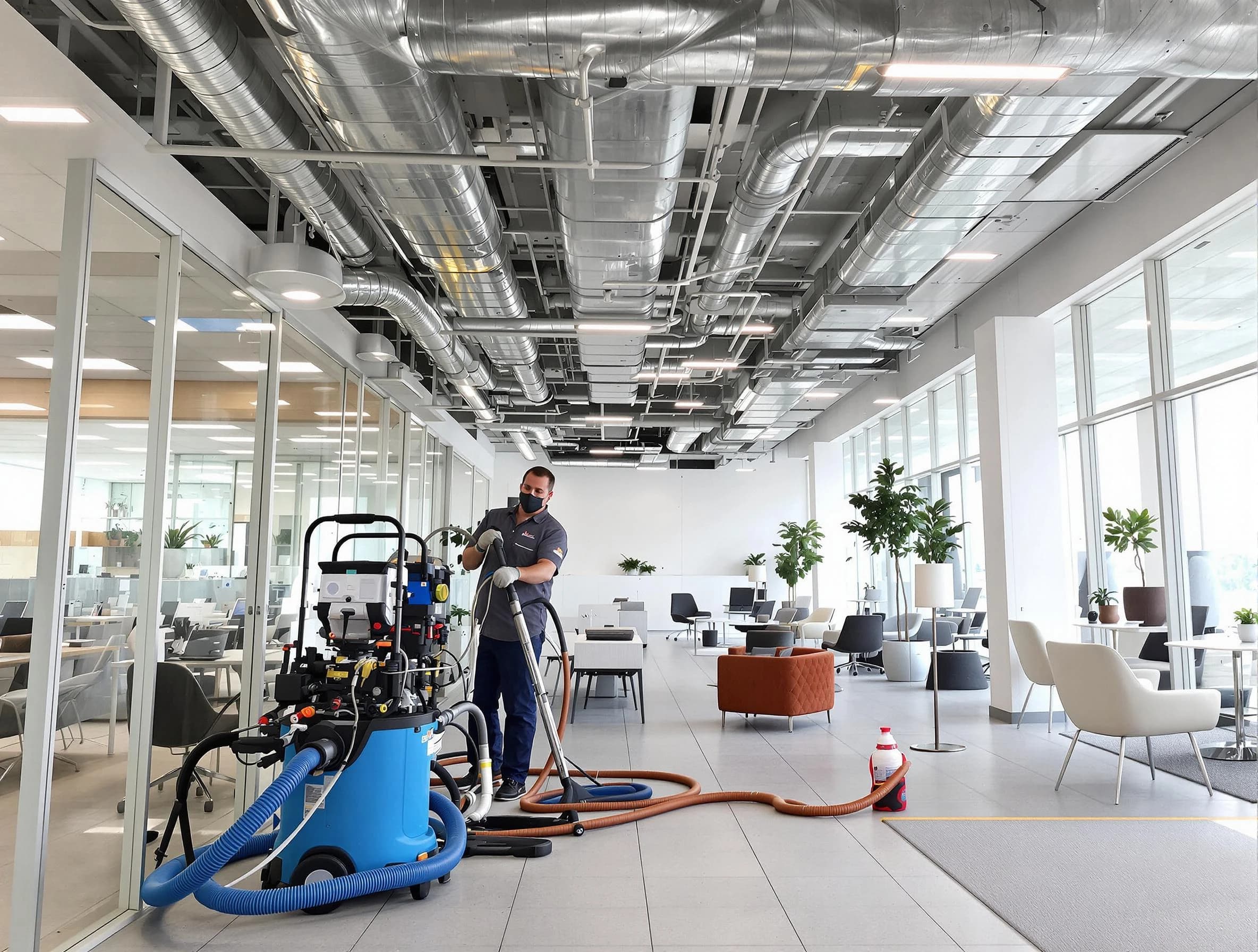 Snellville Air Duct Cleaning team conducting comprehensive commercial duct cleaning at a business location in Snellville