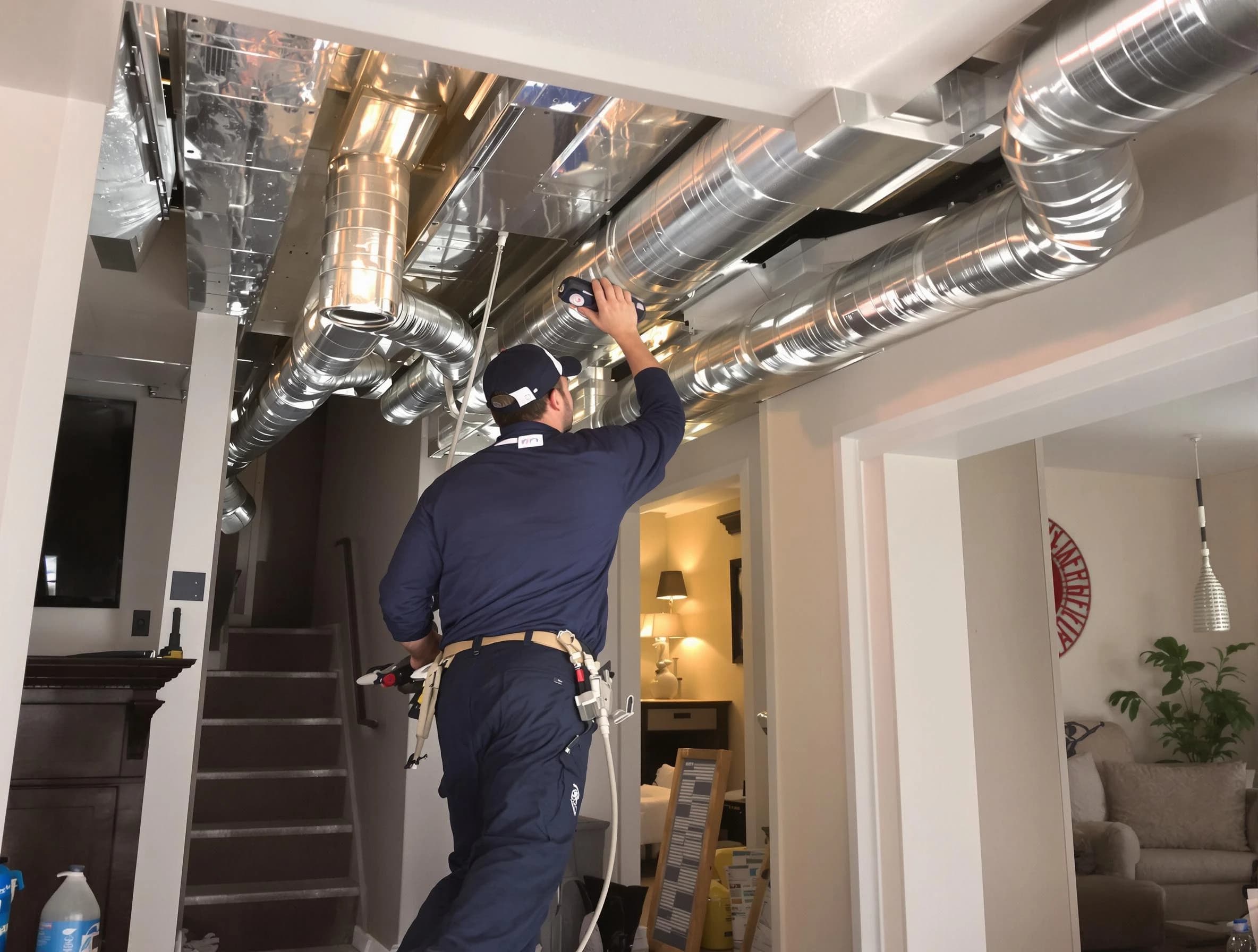 Snellville Air Duct Cleaning expert performing specialized duct cleaning in a mobile home in Snellville